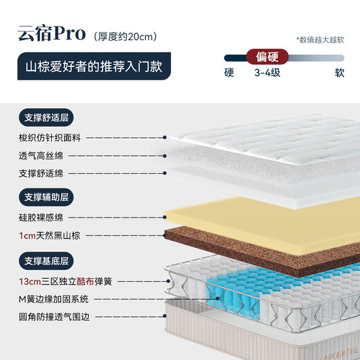 林芃家品林芃云宿Pro独立弹簧床垫席梦思家用20cm厚护脊山棕硬垫国家补贴 云宿Pro（厚度20cm） 1350*2000