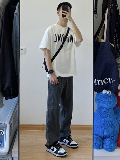 与狼共舞EOOY 冰丝薄款休闲裤男款夏季男生直筒牛仔高街vibe长裤子T恤 灰色5012 伞兵裤 S