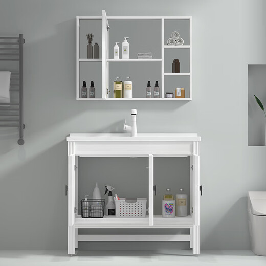 
Wrigley Space Aluminum Bathroom Cabinet Combination Thickened Floor-On-Wall Washing Basin Washing Pool Washing Dressing Table Light Luxury 50 Wide White Wood 12250 Floor + White Lifting and Pulling Faucet + 7