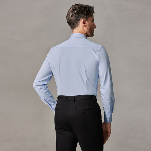 Ou Ding First Class High Elastic Shirt Men's Ice Oxygen Blue 2.0 Business Premium Non-ironing Large Size Customized Casual Long Sleeve Men's Light Blue 42 (Recommended 140-155 Jin Jin equals 0.5 kg)