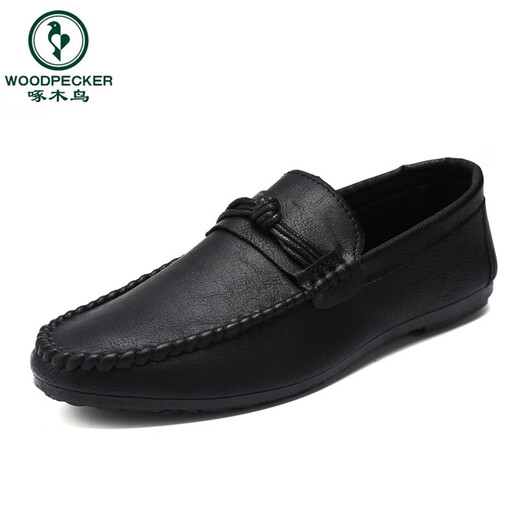 Woodpecker Herren Beans Schuhe koreanische Businessarbeit lässige Lederschuhe atmungsaktives vielseitiges Nicht-Schlupf-Ein-Schritt-Männerschuhe 2025 Sommer D826 Black 39