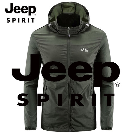 
JEEP SPIRIT men's sun protection clothes for summer thin loose hooded sun protection clothes for outdoor casual sports jacket Military green men's S women's size
