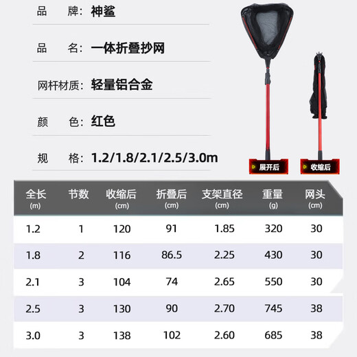 Shensha 3-meter all-in-one folding triangular copy net, portable hardened large object copy net, retractable fishing net pocket, fishing gear