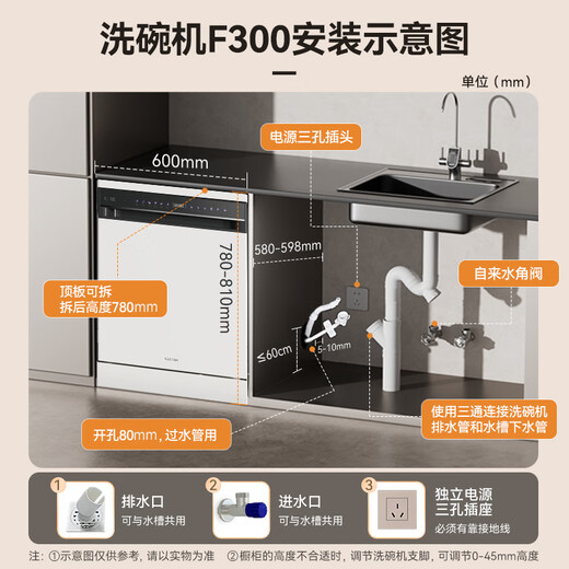 CASDON built-in dishwasher, independent, under-counter stove, ultra-narrow, household built-in dual-use, first-class water efficiency, 29 minutes, ultra-powerful cleaning, 18 sets + 3 F300, available in stock, water-saving ultra-fast washing, 18 sets + 3, F300-white