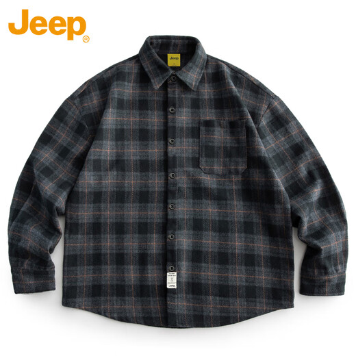 JEEP Jeep long-sleeved shirt men's autumn and winter retro plaid work shirt men's casual jacket men's navy blue 2XL
