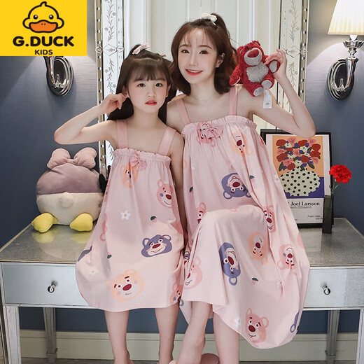G.DUCKKIDS女童吊带睡裙夏季薄款莫代尔女孩公主风儿童睡衣母女亲子装仙气潮 LDE-11304(棉纱布套装) L码【高160-165CM重120斤】 165