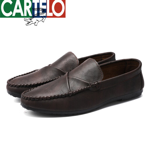 
Katile Crocodile Summer Men's Loafers Men's Leather Shoes Casual Fashion Korean and British Shoes 2025 New Summer Soft Sole Lazy Shoes High Top D829 Brown High Top 40