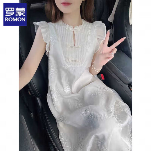Romons neues Kleid für Sommerfrauen 2025 Neues chinesisches Jacquard Stickerei Design Nische sanftes Temperament Xiaofei off-weiß L 110-125jin [Jin ist 0,5 kg]