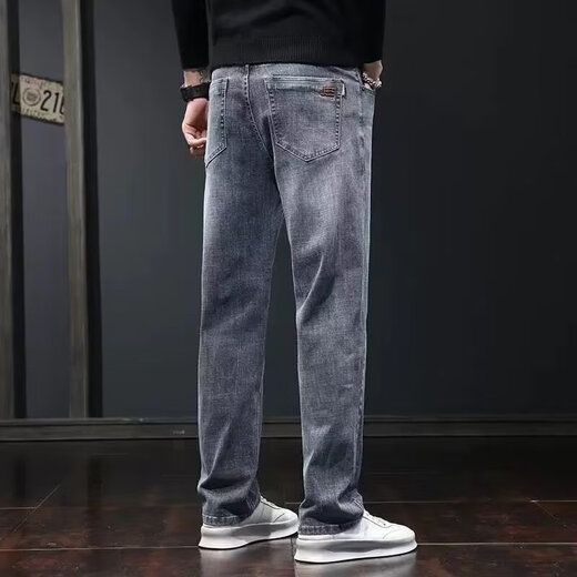 Playboy (PLAYBOY) stretch jeans men's loose casual straight trousers teenagers spring and autumn trend regular micro-elastic washed mid-waist black 31