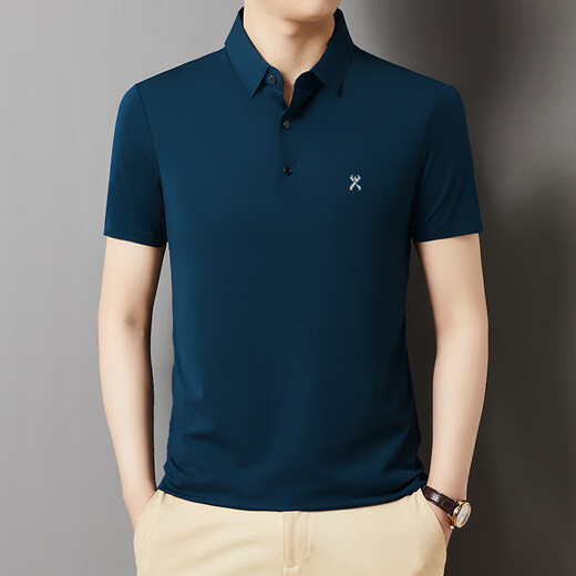Jinba Men's Clothing (K-Boxing) Jinba Brand Men's Short Sleeve T-shirt Mulberry Silk Summer Casual Lapel Men's Polo Shirt [Diamond Green] 699 L 175/92A