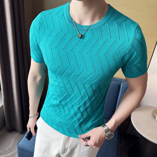 Jeep Spirit Summer Summer de camiseta de manga corta de gama alta para hombres Summer 2025 Nuevo cable de hielo delgada de cuello redondo hueco Top 9759 gris (el estilo tejido es grueso) m 100-110Jin [Jin equivale a 0.5 kg]