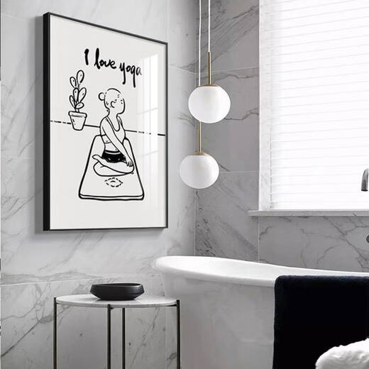 Decoración de la pared de baño de Yonghuan Puerta del baño Pintura impermeable para el agua Bed and desayuno del baño del baño del baño del baño en blanco y negro Muro sin uñas 14108 Marco exterior 30x40 cm Marco de oro + vidrio orgánico