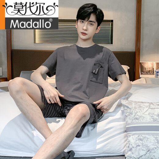 莫代尔男士睡衣2025新款纯棉短袖短裤薄款夏季休闲款两件套家居服男大码 9928# L 【建议100-120斤】