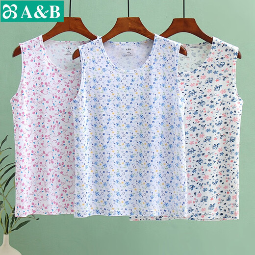 AB纯棉女中老年春夏薄款家居服睡衣妈妈背心居家宽松大码上衣S722 蓝雅【上衣】 4XL