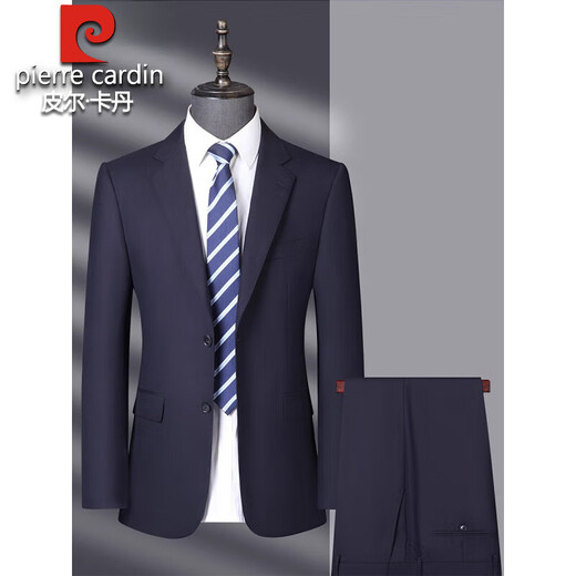 Pierre Cardin 100% pure wool suit suit for middle-aged men, high-end business formal wear, groom and wedding suit two-piece black 100% wool #1002 style without slit M 170/46 Recommended 100-130 Jin Jin equals 0.5 kg