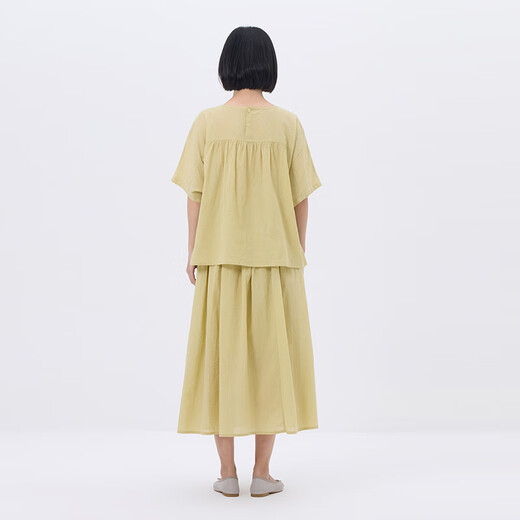 Muji (Muji) Frauen starker Twist kurzärmelig Hemd T-Shirt Top Damen Inner Wear Damen-Kleidung 25-jähriges Sommer Neues reines Baumwoll BCE92C5S Yellow M (160/84a)