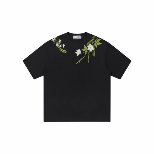 蕉京HASH AND CUEL美式字母植物花卉圆领重磅短袖T恤男女夏季 S1048#黑色 M