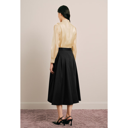 OBBLIGATO Olivia spring heart-shaped bow tie pleated beaded yarn top light gold S