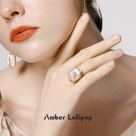 Amber Lollipop Baroque Pearl Ring Women's Index Finger Open Ring Anniversary Birthday Gift for Girlfriend and Wife Purple (Baroque Pearl)