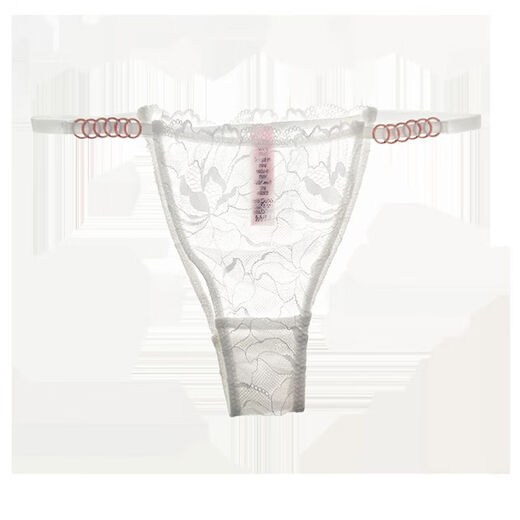 Sexy underwear for women, lace hollow low-waist briefs with straps, cotton crotch, hot thong, thin T-pants, M white