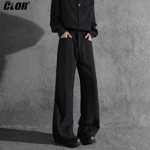 
CLOR American ice silk thin retro trendy brand scimitar trousers loose straight micro-flare trousers CL67 black L