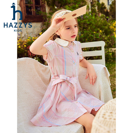 哈吉斯（HAZZYS）童装女童2025夏季新款轻薄短袖裙 蔷薇露  160 