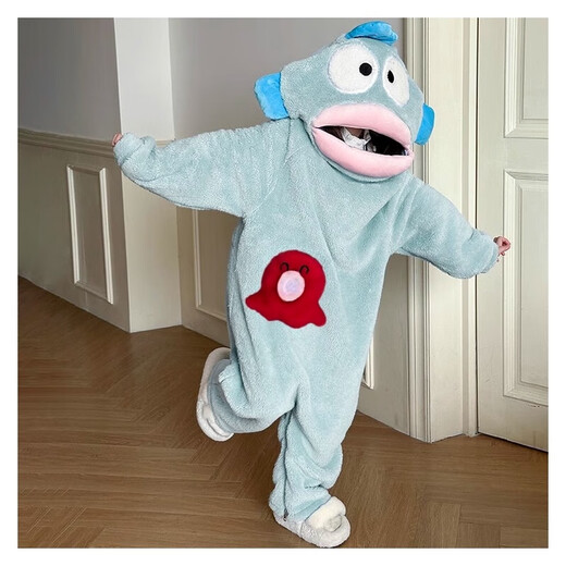 Disney Ugly Fish Pajamas One-piece Children's Cute and Funny Parent-child Flannel Autumn and Winter Thickened Coral Velvet Pajamas Home Clothes Extra Thick and Warm Cute Children's One-piece 165 Children's S Size 145-155cm 68-85