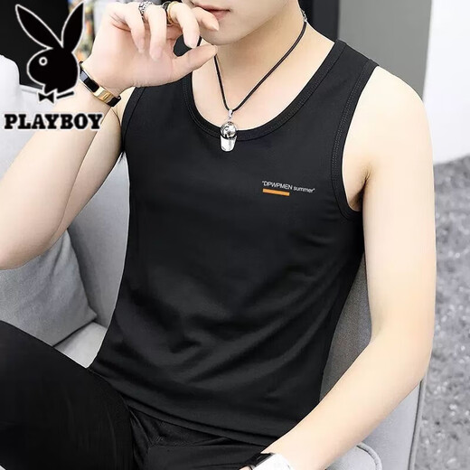 
Playboy (PLAYBOY) high-end ice silk men's vest for summer new fitness sports loose sleeveless T-shirt base quick-drying breathable vest vest 2 pieces black + dark blue summer pattern collection XL recommendation [130-145Jin [Jin equals 0.5 kg]]