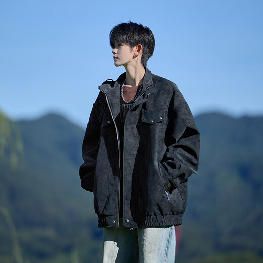 Shelley Jones American retro pu leather jacket men's autumn new loose trendy high-end handsome jacket clothing black 2XL recommended 135-155Jin Jin equals 0.5 kg