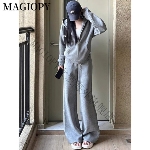 MAGIOPY国际奢侈高档品牌2025春韩版灰色休闲运动套装女时尚减龄洋气外套 灰色两件套 S(100斤以内)