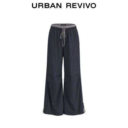 UR2025 automne Nouveau pantalon de crampons plissés à carreaux décontractés à carreaux occasionnels Uyl650075 Bleu encre M (M-L)
