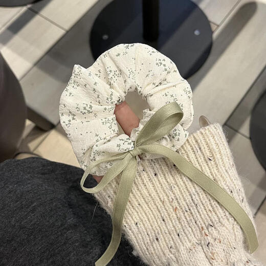 Sweet girly floral hair tie, super fairy bow ribbon, large intestine hair tie, cute and versatile ponytail internet celebrity hair rope, random floral set