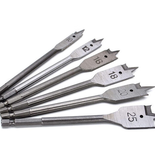 Three-point woodworking flat drill woodworking drill bit, hexagonal handle woodworking hole opener set, flat drill bit board hole puncher, silver hexagonal handle flat drill 6 pieces