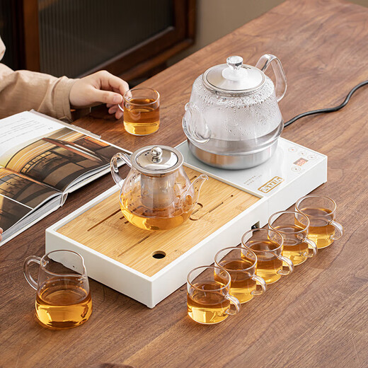 Complete set of high-end glass tea sets, fully automatic water-boiling electric ceramic stove, teapot, household Kung Fu tea cup and tea tray Yunlin glass tea set, integrated tea tray including electrical appliances