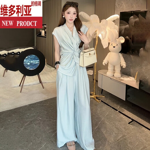 Victoria's Style Design Asymmetrische Baumwolle und Leinenanzug für Frauen im Jahr 2025 Sommer-Taille und Schlamptemperament mit weitem Hose zweiköpfigem Set White S empfohlen 80-100jin [Jin entspricht 0,5 kg]