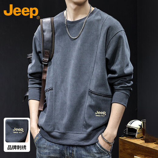 JEEP Jeep sweatshirt men's spring and autumn heavy casual long-sleeved loose top men's gray 2XL