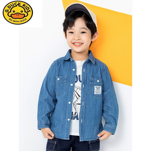 G.DUCKKIDS男童牛仔衬衫纯棉春季新款儿童翻领衬衣洋气韩版宝宝外套春秋9929 浅色 （不加绒） 100cm