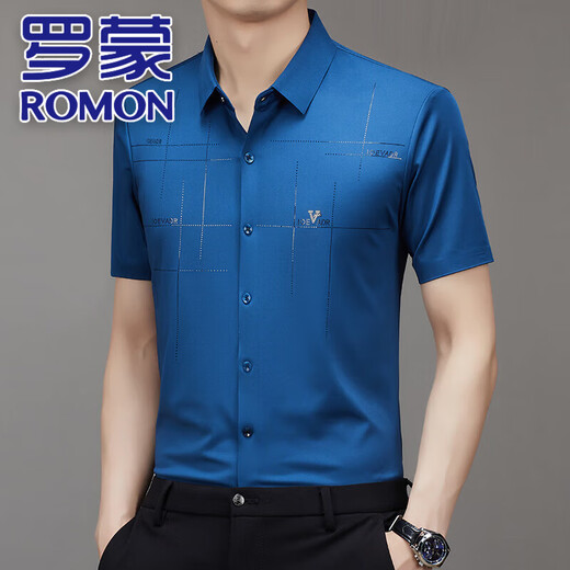 ROMON men's silk short-sleeved shirt mulberry silk traceless shirt middle-aged dad casual business anti-wrinkle thin base shirt 9901 burgundy high-end cool silk limited time grab M 105 Recommended 100-115Jin [Jin equals 0.5 kg]