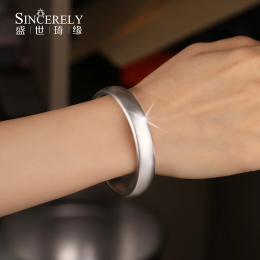 Shengshi Qiyuan platinum bracelet for women pt950 genuine pure platinum platinum bracelet semi-solid round tire bracelet inner diameter 52mm weight 41-43g thick about 11mm