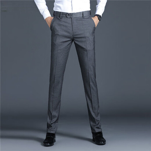 Romon (Romon) pantalon pour les affaires décontractées des affaires pour hommes et version coréenne polyvalente mince automne pantalon droit britannique rayures hommes 9902 Black épais style 33 [140-150jin [Jin est égal à 0,5 kg]]]