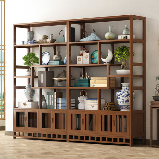 Jinghengbo ancient solid wood Chinese tea display cabinet tea shelf storage rack tea room tea cabinet tea accessories storage cabinet six layers classic 80CM-picture 2 style