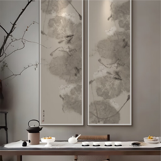 Neues chinesisches Stil dekoratives Malerei Sofa Hintergrund Wandeingang Esszimmer Teelaumstudium Hängende Maler Lotus Zen Hängende Malerei Y-693-1 YUHE 70*210 Elegante schwarze Aluminiumlegierung Bilderrahmen High-End