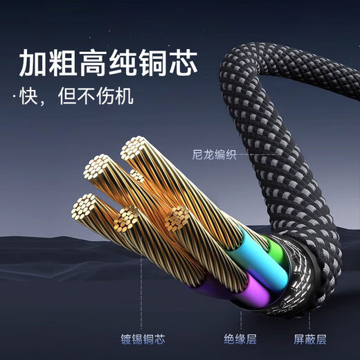 Greensheng type-c data cable 100W super fast charge 6A automatic power off charging cable suitable for Huawei mate glory nova Xiaomi oppo Android vivo mobile phone USB charger black smart power off 100W fast charge one pack 1.5M