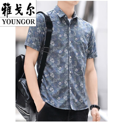 CEO Yageors nationaler Trend der Persönlichkeit kleines Blumenhemd Herren Sommer kurzärmelig, hübsches, lässiges koreanisches koreanisches Stil schlanker halbärmeliger Hemd transparent schwarz 829 L 105-119Jin [Jin ist 0,5 kg]