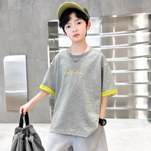 Boys summer short-sleeved T-shirt 2025 new medium and large children boys summer tops handsome thin style trendy brand t CQS-T139 lake blue 160