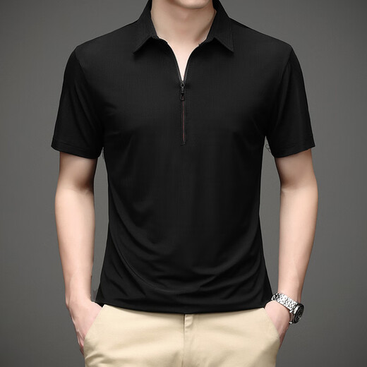 
Septwolves 2025 new summer half zipper t-shirt men's short-sleeved quick-drying polo shirt top ice silk half-sleeved summer men's clothing 1381 black S 165