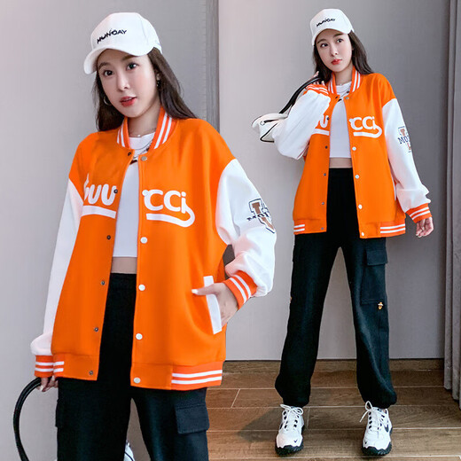 天籁之城 TLZC2022年秋季新款女士休闲宽松百搭上衣潮流棒球服短 蓝色 XL