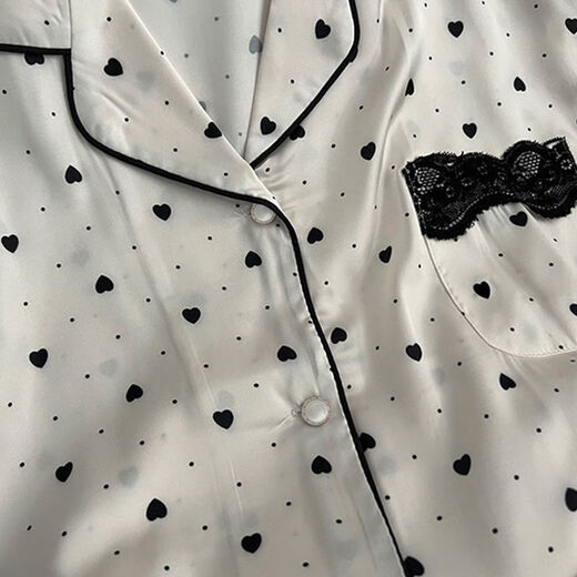 ZIPJBX短袖冰丝睡衣女2025夏季薄款感爱心印花蕾丝边家居服套装 丝滑感-LW-9214 M 【建议80-100斤】