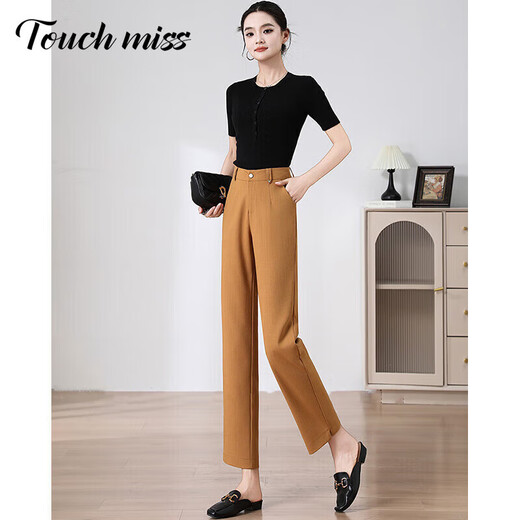 塔驰密司 TOUCH MISS轻奢气质显瘦直筒裤女2025夏季新款高腰窄版薄款九分裤西装烟管裤 麻本米色 26