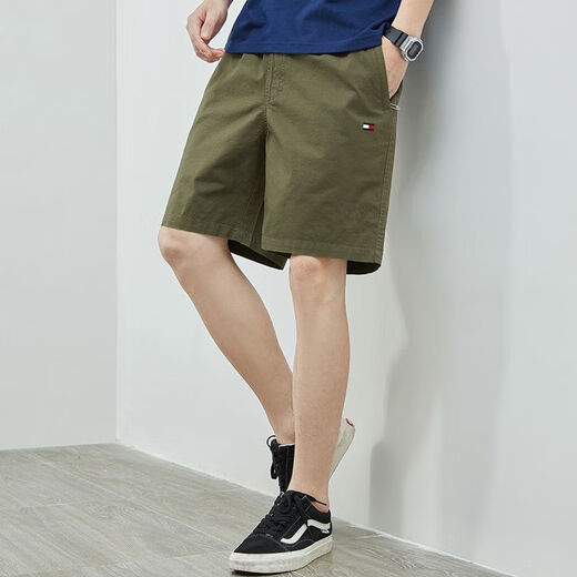 Tommy Jeans Amerikaner Tommy Tommy Sommer Herren Pure Cotton Shorts Solid Color Coloured Hosen mittleren und jungen Straight Sports Mid-Pants Casual 9215 Bohnengrün m Gewicht 90-110Jin [Jin gleich 0,5 kg] Alle Größe
